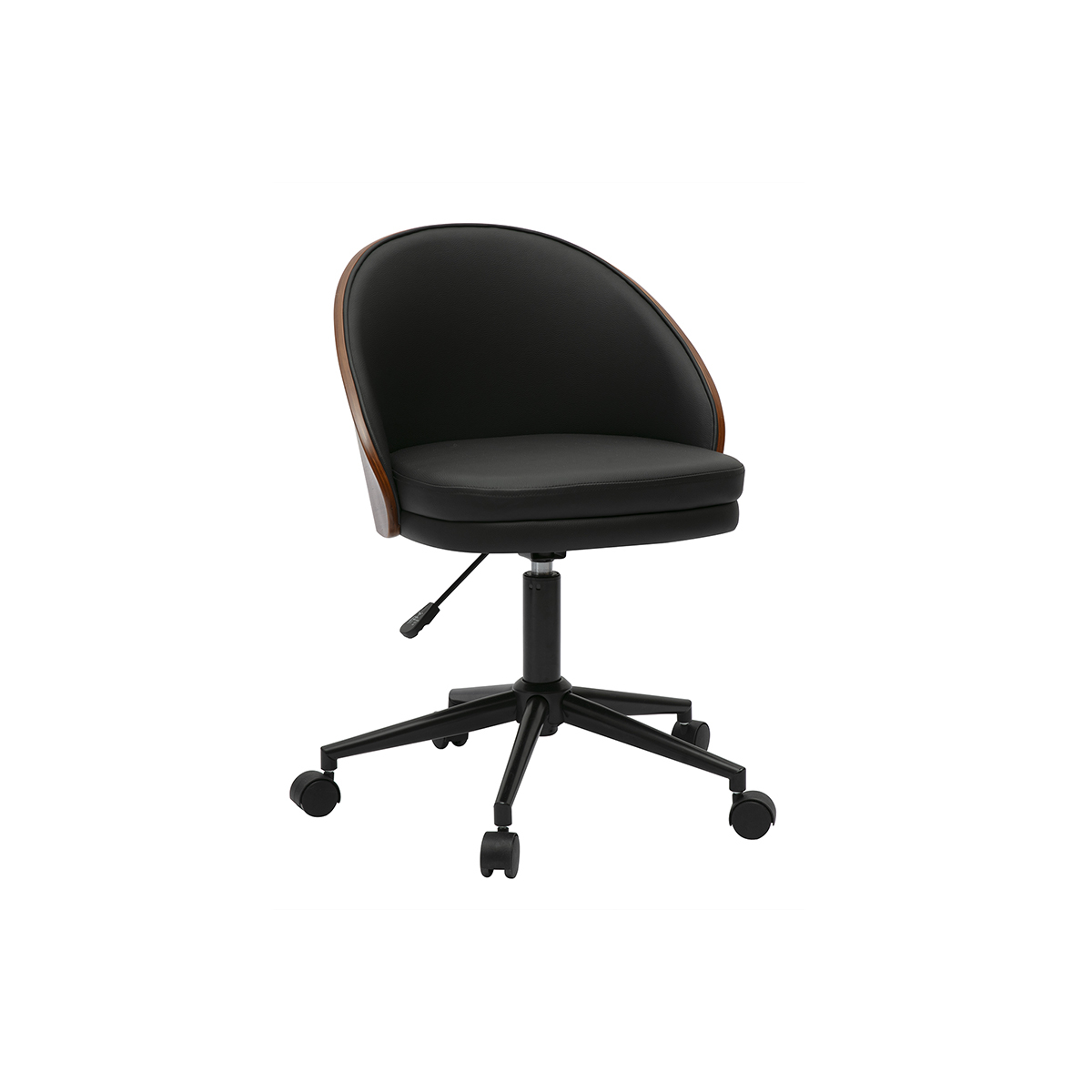 Sedia da ufficio con ruote nera, legno scuro e metallo TUCSON