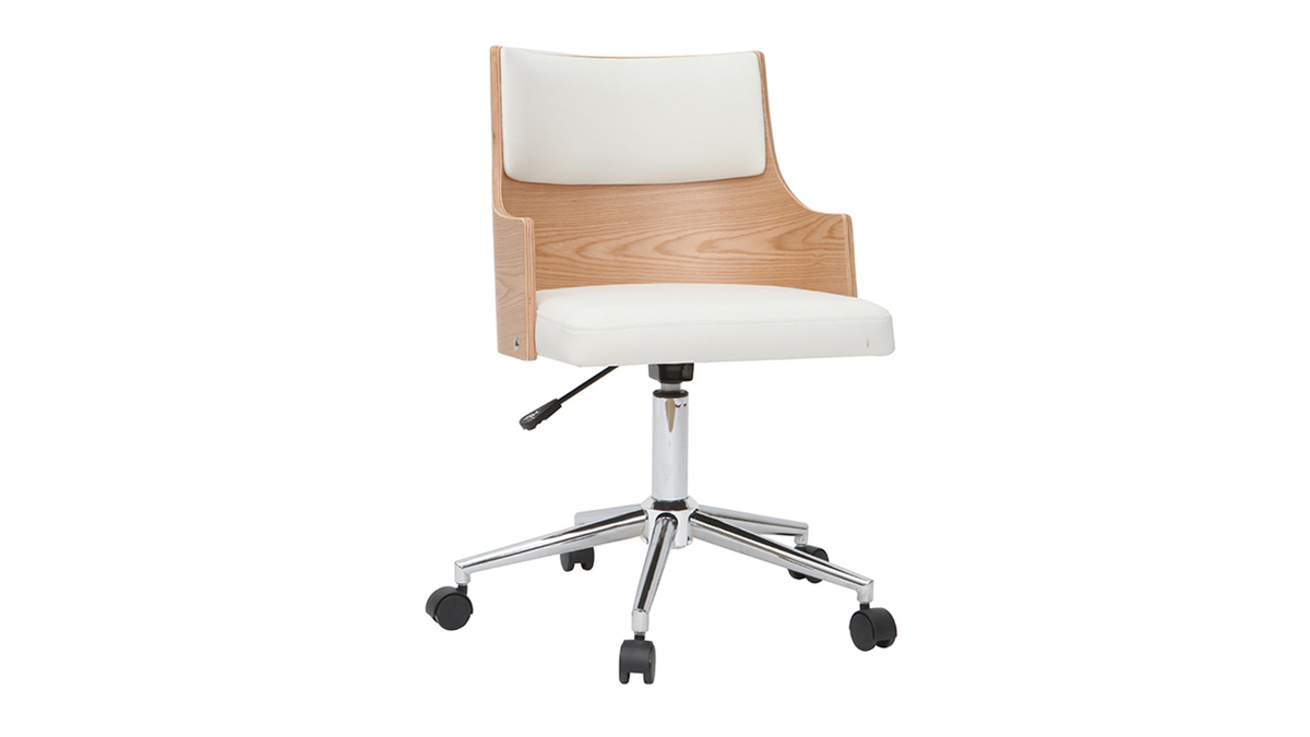 Sedia da ufficio design Bianco e legno chiaro con cuscino integrato MAYOL