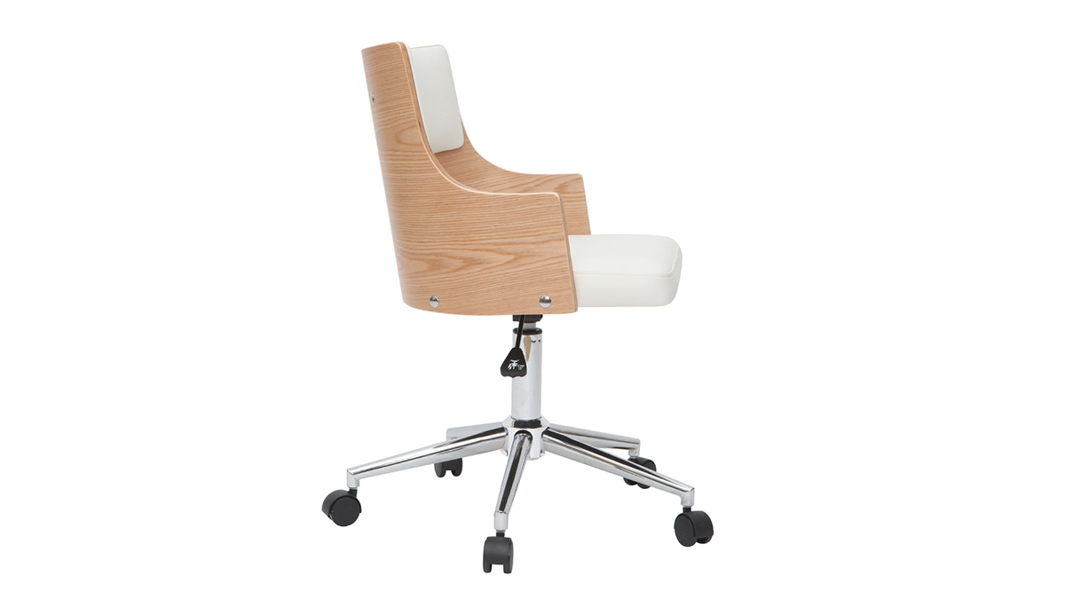 Sedia da ufficio design Bianco e legno chiaro con cuscino integrato MAYOL