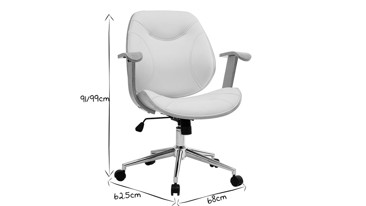 Sedia da ufficio design bianco e legno chiaro YORKE