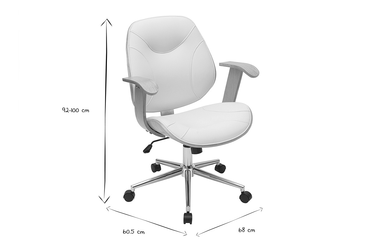 Sedia da ufficio design bianco e legno chiaro YORKE