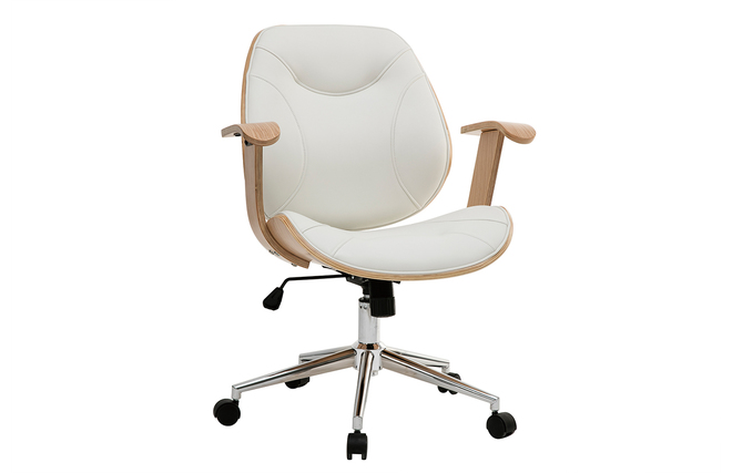 Sedia da ufficio design bianco e legno chiaro YORKE - Miliboo