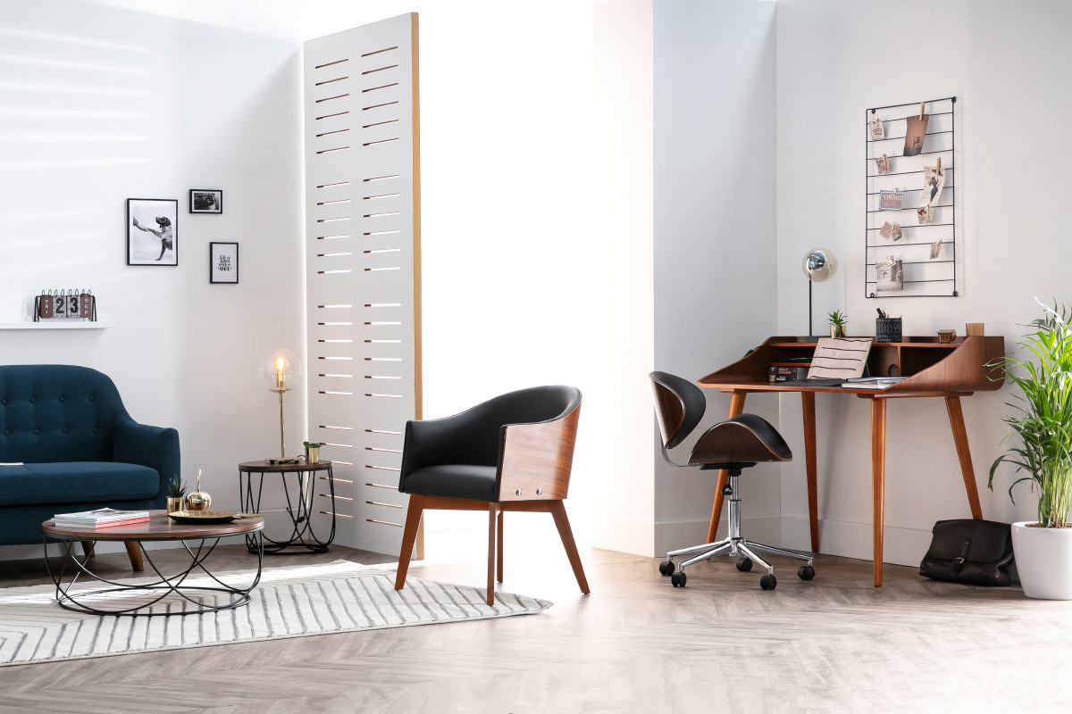 Sedia da ufficio design colore bianco e legno WALNUT