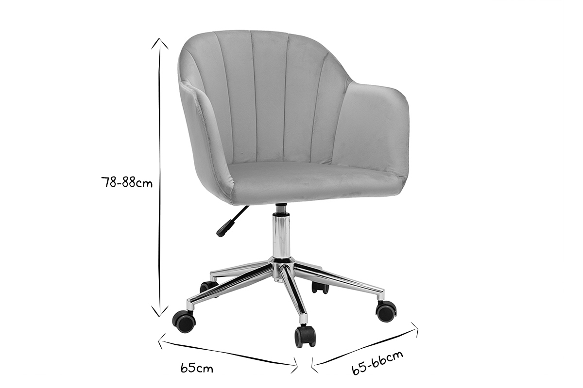 Sedia da ufficio design con rotelle velluto color talpa e metallo cromato MILLY