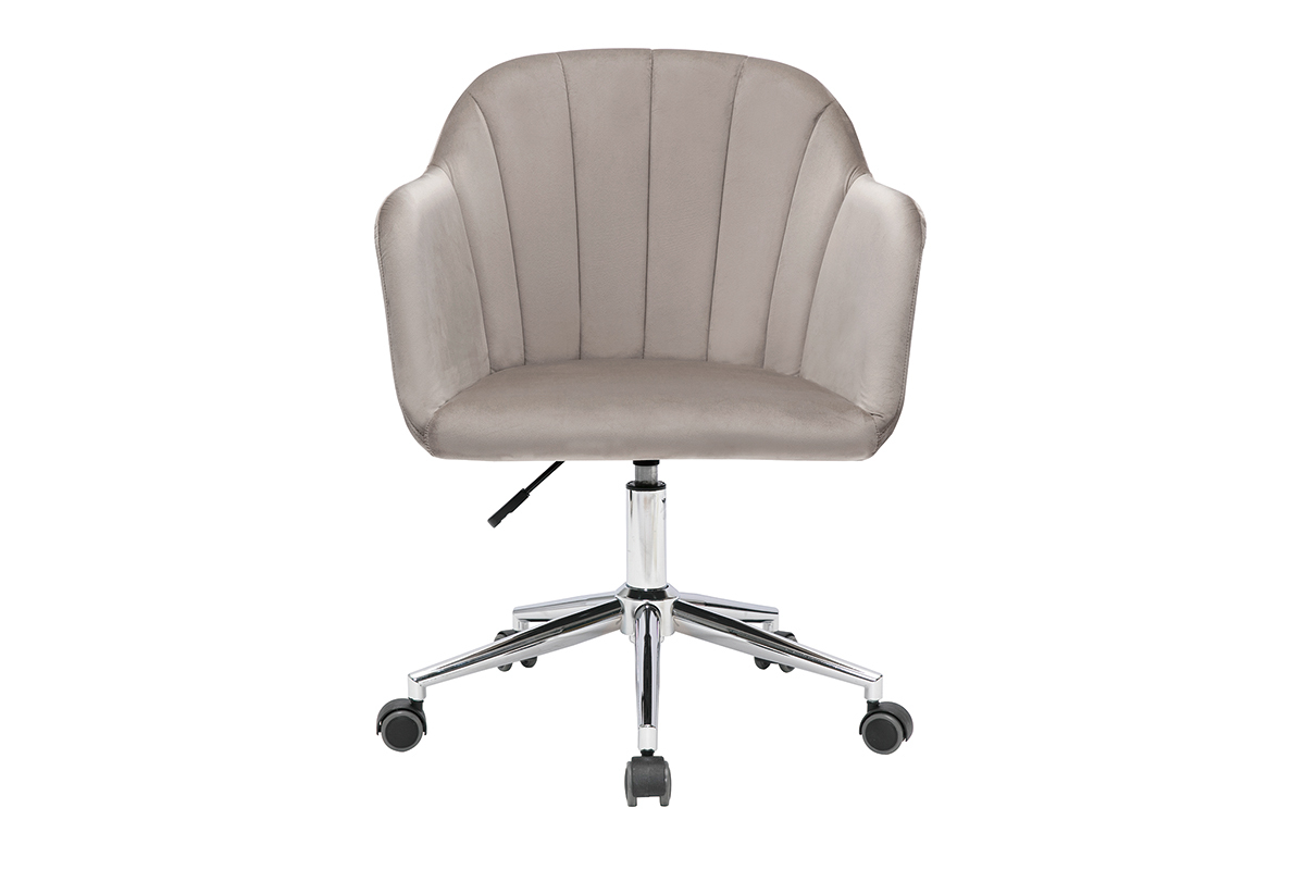 Sedia da ufficio design con rotelle velluto color talpa e metallo cromato MILLY