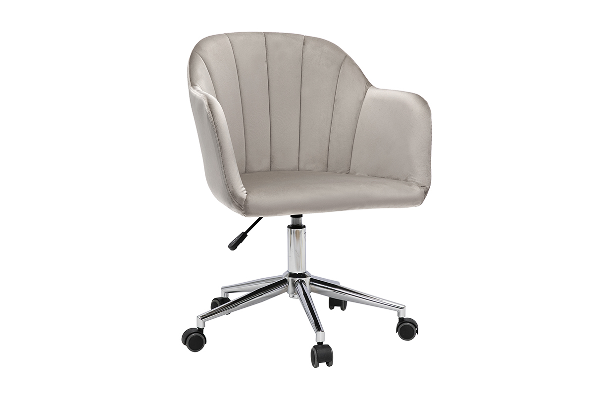 Sedia da ufficio design con rotelle velluto color talpa e metallo cromato MILLY