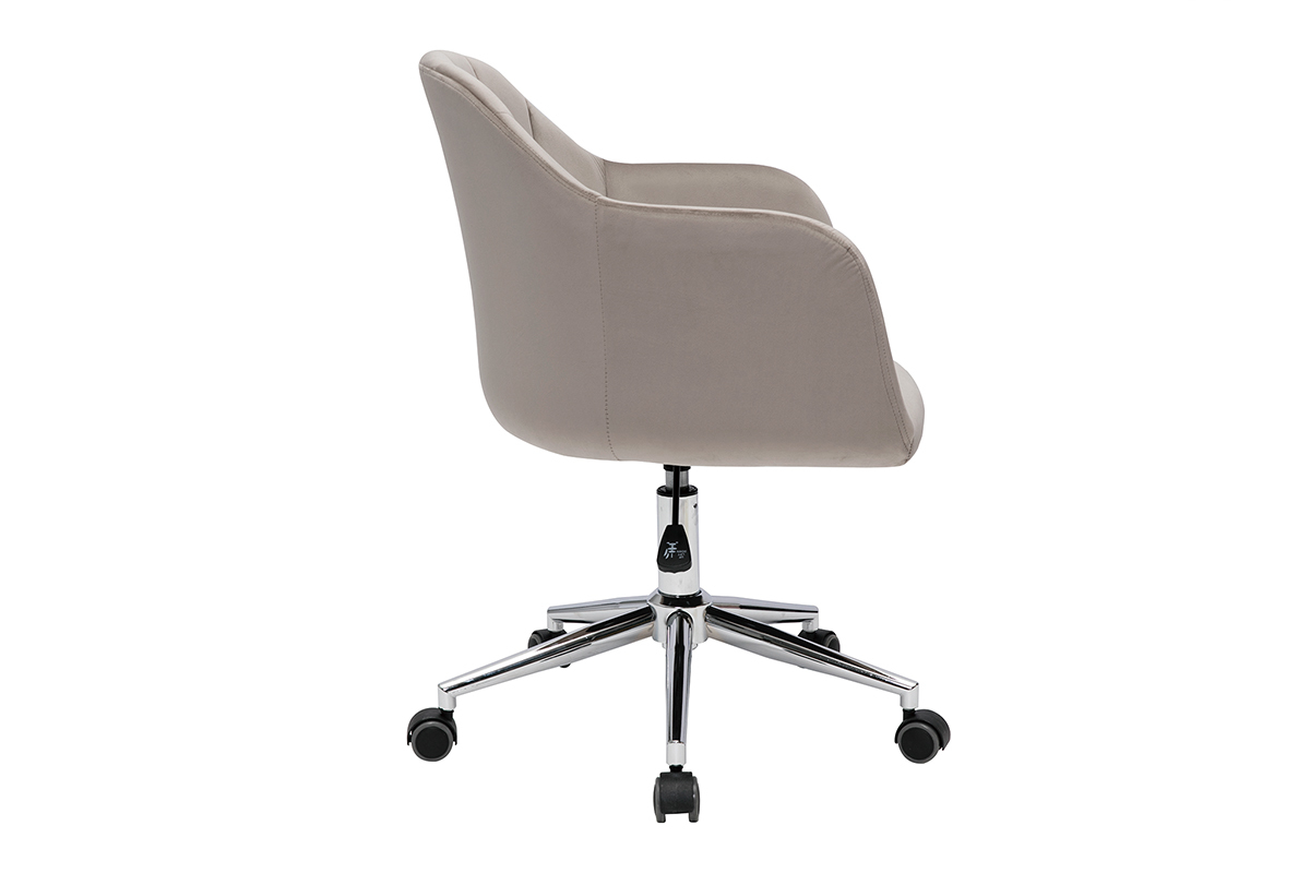 Sedia da ufficio design con rotelle velluto color talpa e metallo cromato MILLY