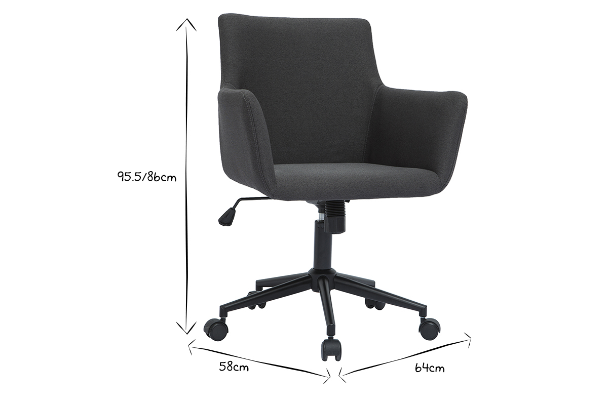 Sedia da ufficio design con ruote tessuto grigio antracite CARLIE