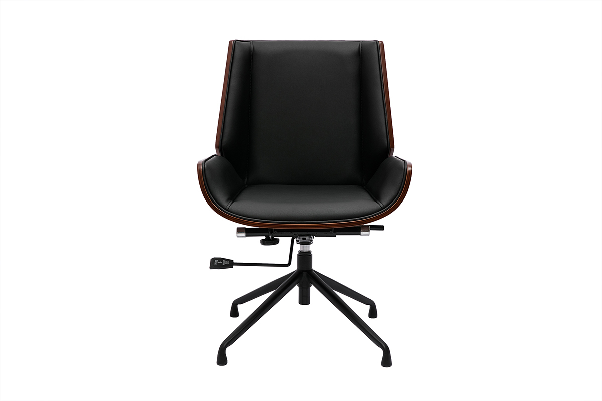 Sedia da ufficio design girevole a 360� nera, legno scuro noce e metallo nero CURVED