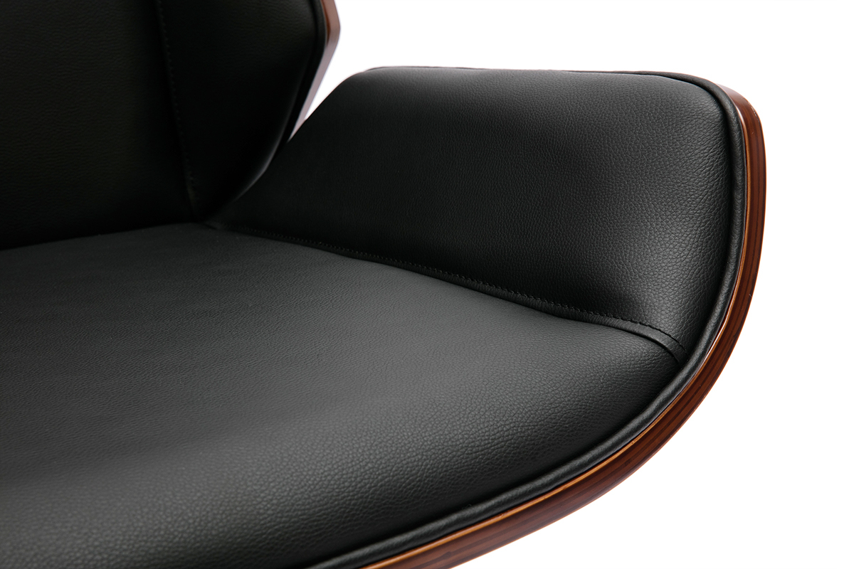 Sedia da ufficio design girevole a 360� nera, legno scuro noce e metallo nero CURVED