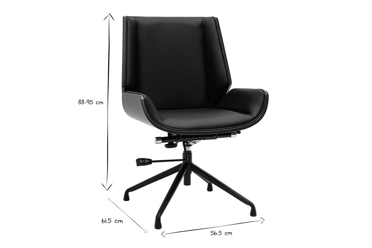 Sedia da ufficio design girevole a 360� nera, legno scuro noce e metallo nero CURVED