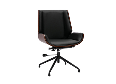 Sedia da ufficio design girevole a 360&deg; nera, legno scuro noce e metallo nero CURVED