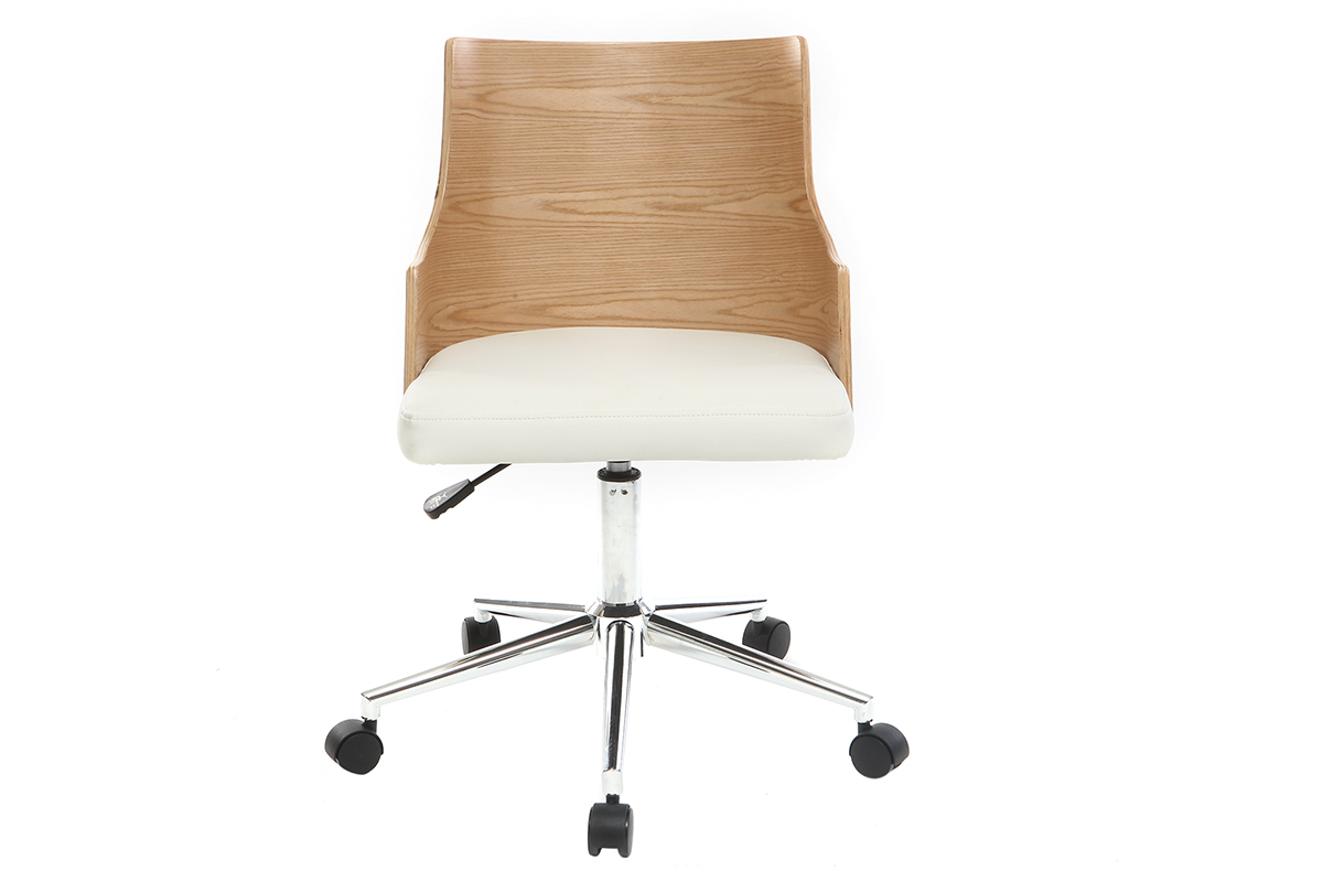 Sedia da ufficio design in poliuretano Bianco e legno chiaro MAYOL
