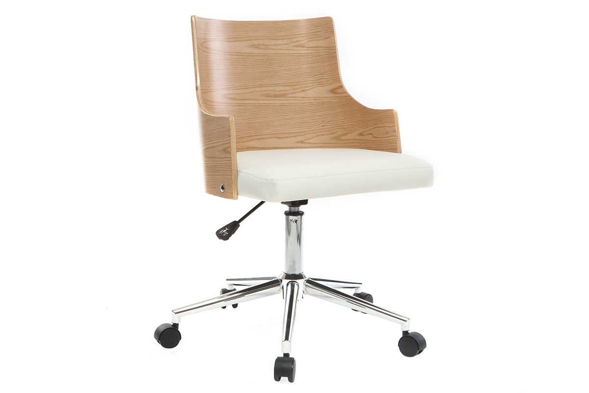 Sedia da ufficio design in poliuretano Bianco e legno chiaro MAYOL