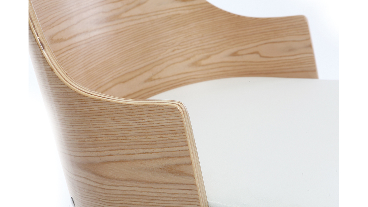 Sedia da ufficio design in poliuretano Bianco e legno chiaro MAYOL