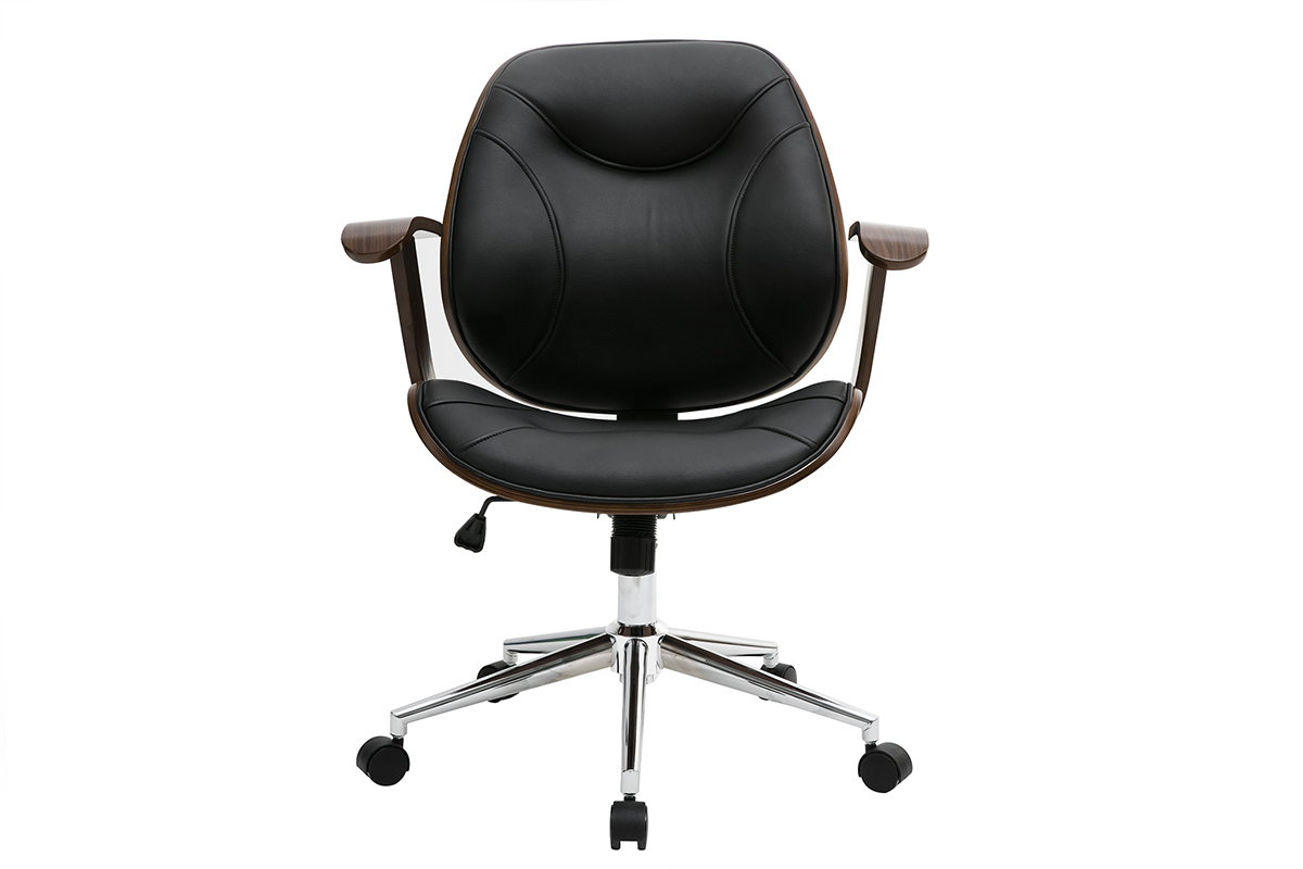 Sedia da ufficio design nero e legno scuro YORKE