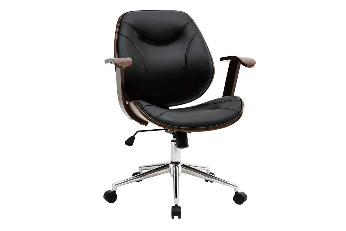Sedia da ufficio design nero e legno scuro YORKE
