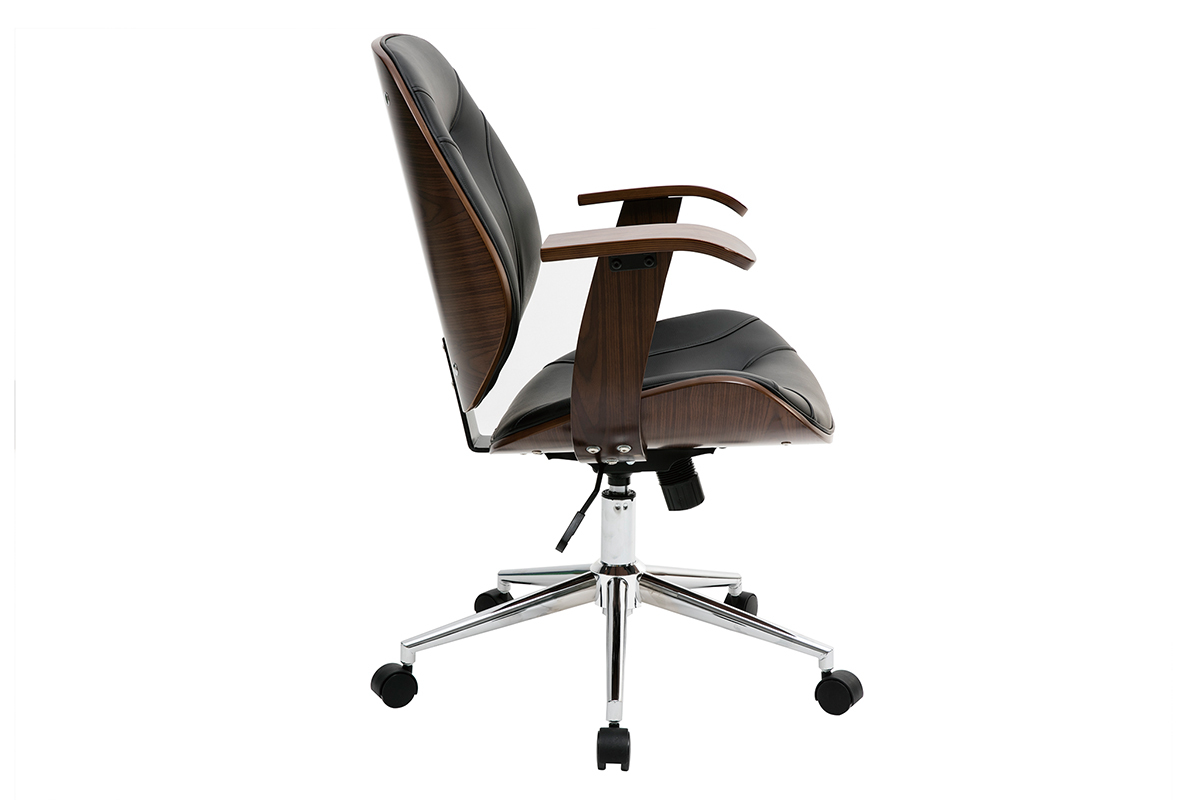 Sedia da ufficio design nero e legno scuro YORKE