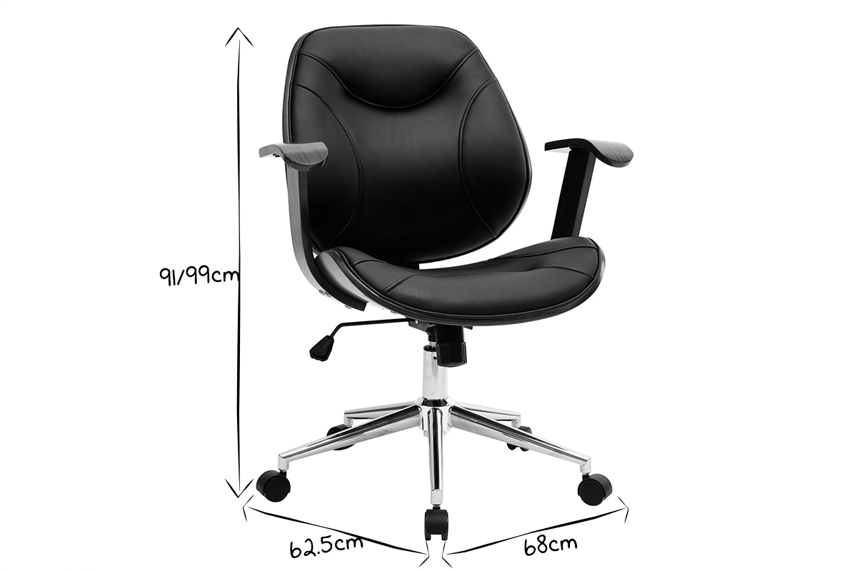 Sedia da ufficio design nero e legno scuro YORKE