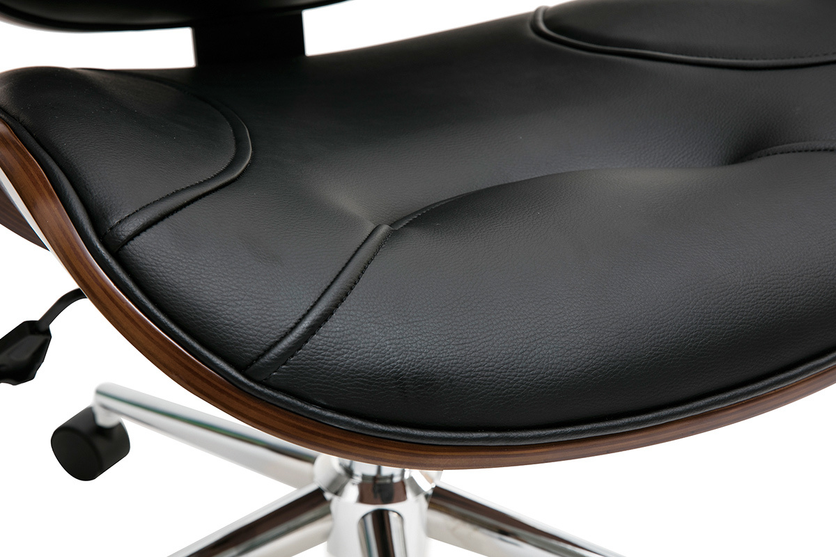 Sedia da ufficio design nero e legno scuro YORKE