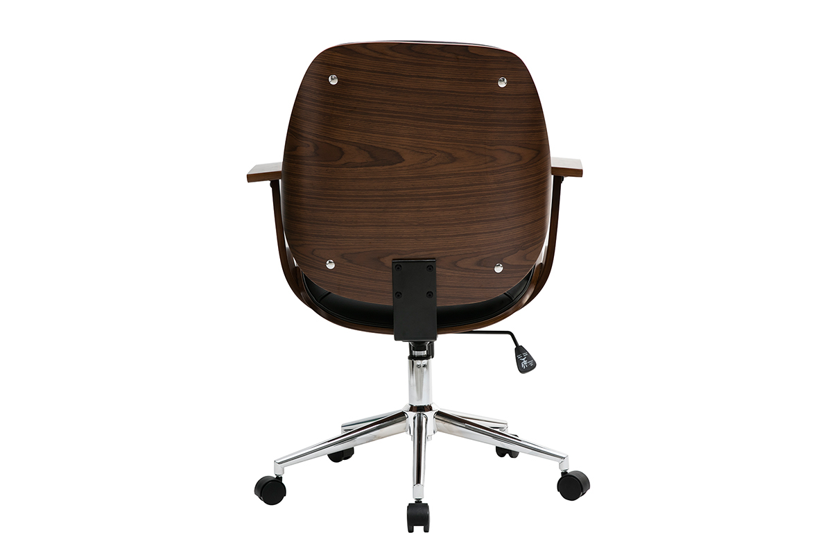 Sedia da ufficio design nero e legno scuro YORKE