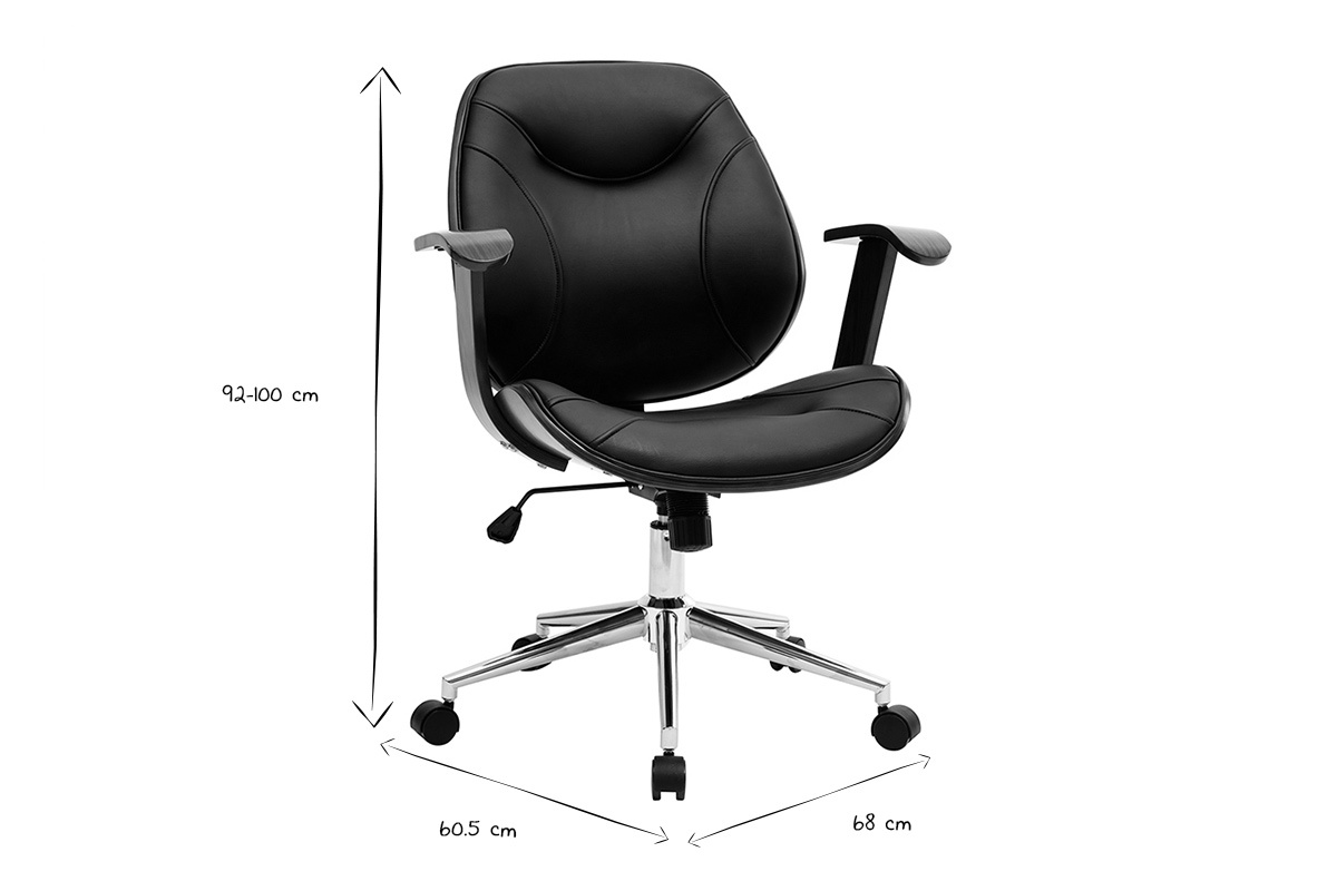 Sedia da ufficio design nero e legno scuro YORKE