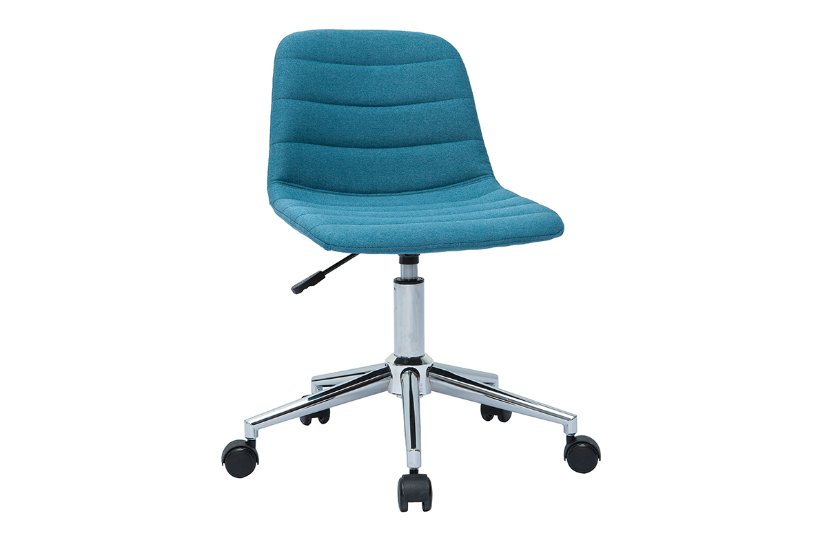 Sedia da ufficio design tessuto blu anatra e acciaio cromato SAURY