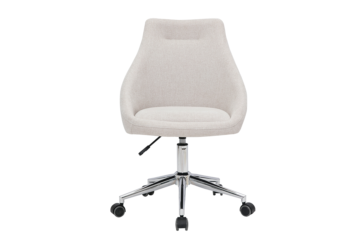 Sedia da ufficio design tessuto effetto velluto testurizzato beige e acciaio cromato BOOMER