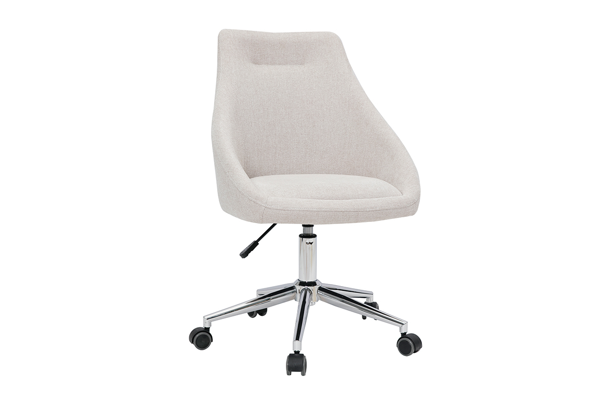 Sedia da ufficio design tessuto effetto velluto testurizzato beige e acciaio cromato BOOMER