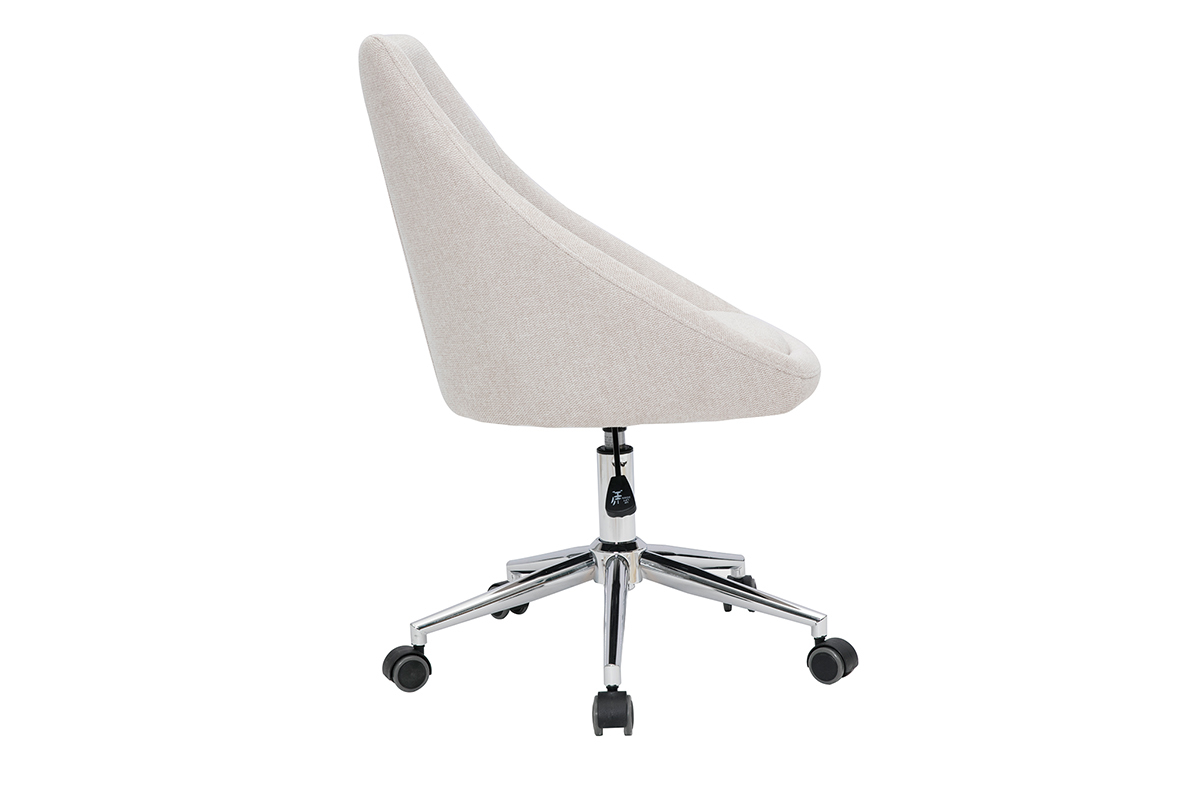 Sedia da ufficio design tessuto effetto velluto testurizzato beige e acciaio cromato BOOMER