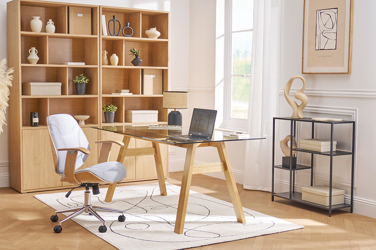 Sedia da ufficio design tessuto grigio chiaro YORKE