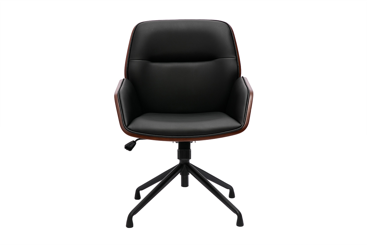 Sedia da ufficio girevole 360� nera design, legno scuro e metallo nero MARLOW