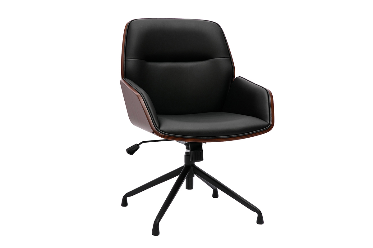 Sedia da ufficio girevole 360� nera design, legno scuro e metallo nero MARLOW