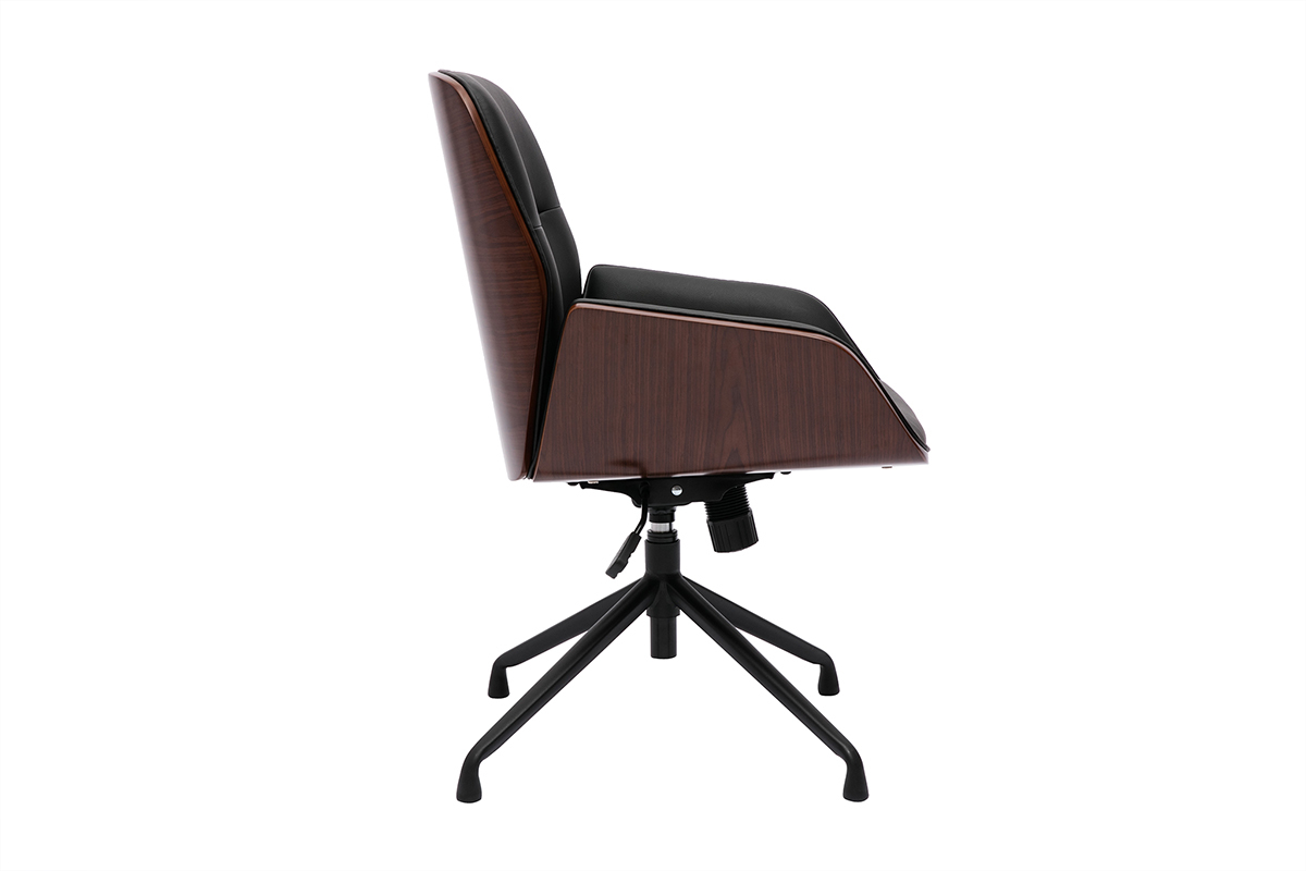 Sedia da ufficio girevole 360� nera design, legno scuro e metallo nero MARLOW