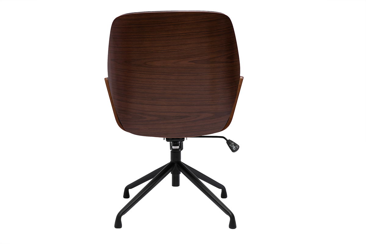 Sedia da ufficio girevole 360� nera design, legno scuro e metallo nero MARLOW