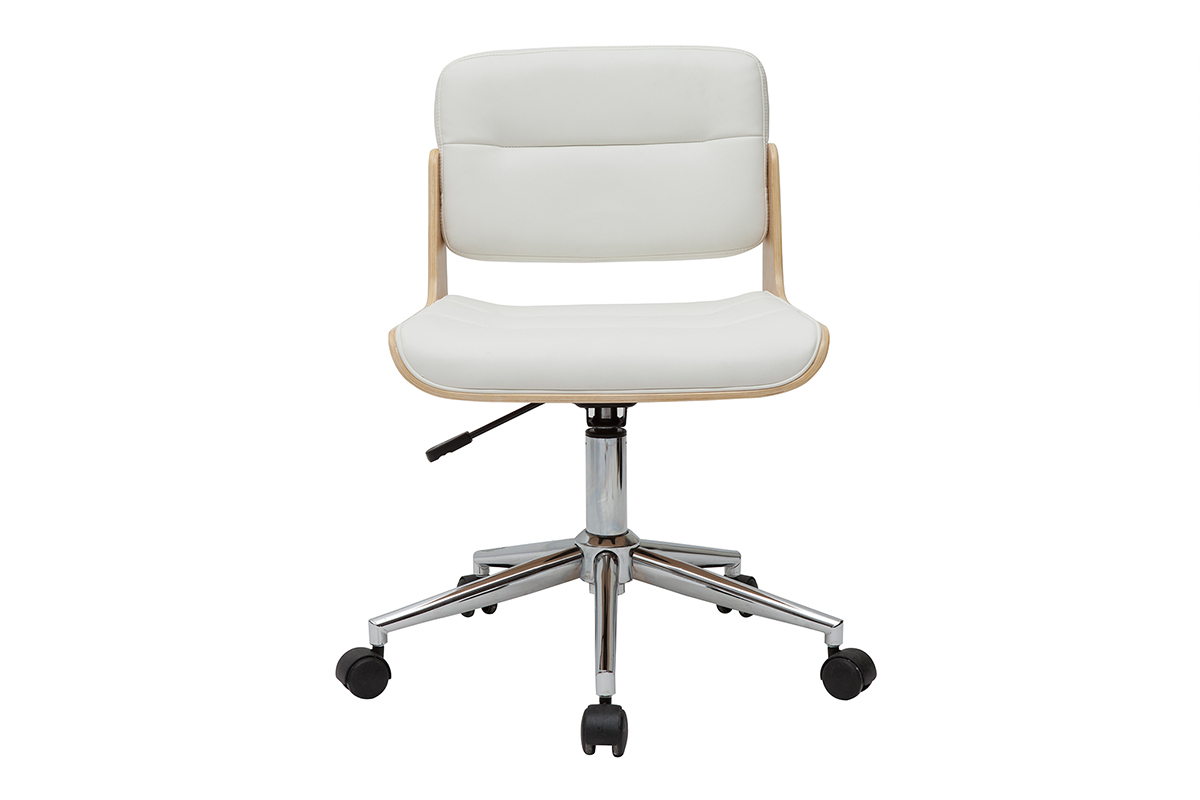 Sedia da ufficio girevole bianco e legno chiaro ARAMON