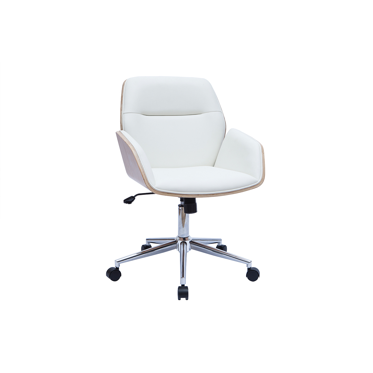 Sedia da ufficio girevole bianco e legno chiaro MARLOW