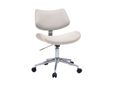 Sedia da ufficio girevole design in tessuto effetto velluto beige, legno chiaro di rovere e metallo MALMO