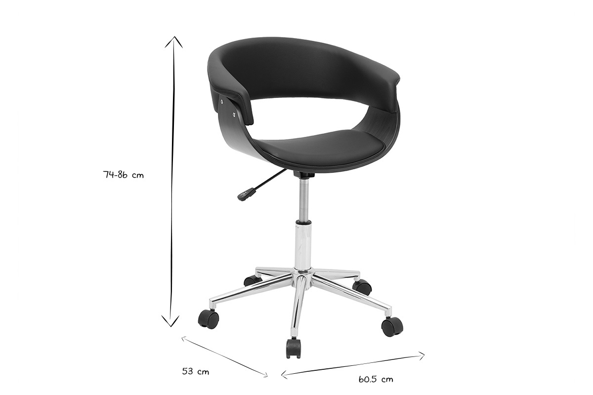 Dimensioni della sedia da ufficio OKTAV in bianco e nero, altezza 74-86 cm, larghezza 53 cm, profondit� 60,5 cm.