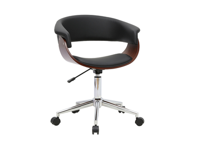 Sedia da ufficio girevole di design nera, legno scuro e acciaio cromato OKTAV