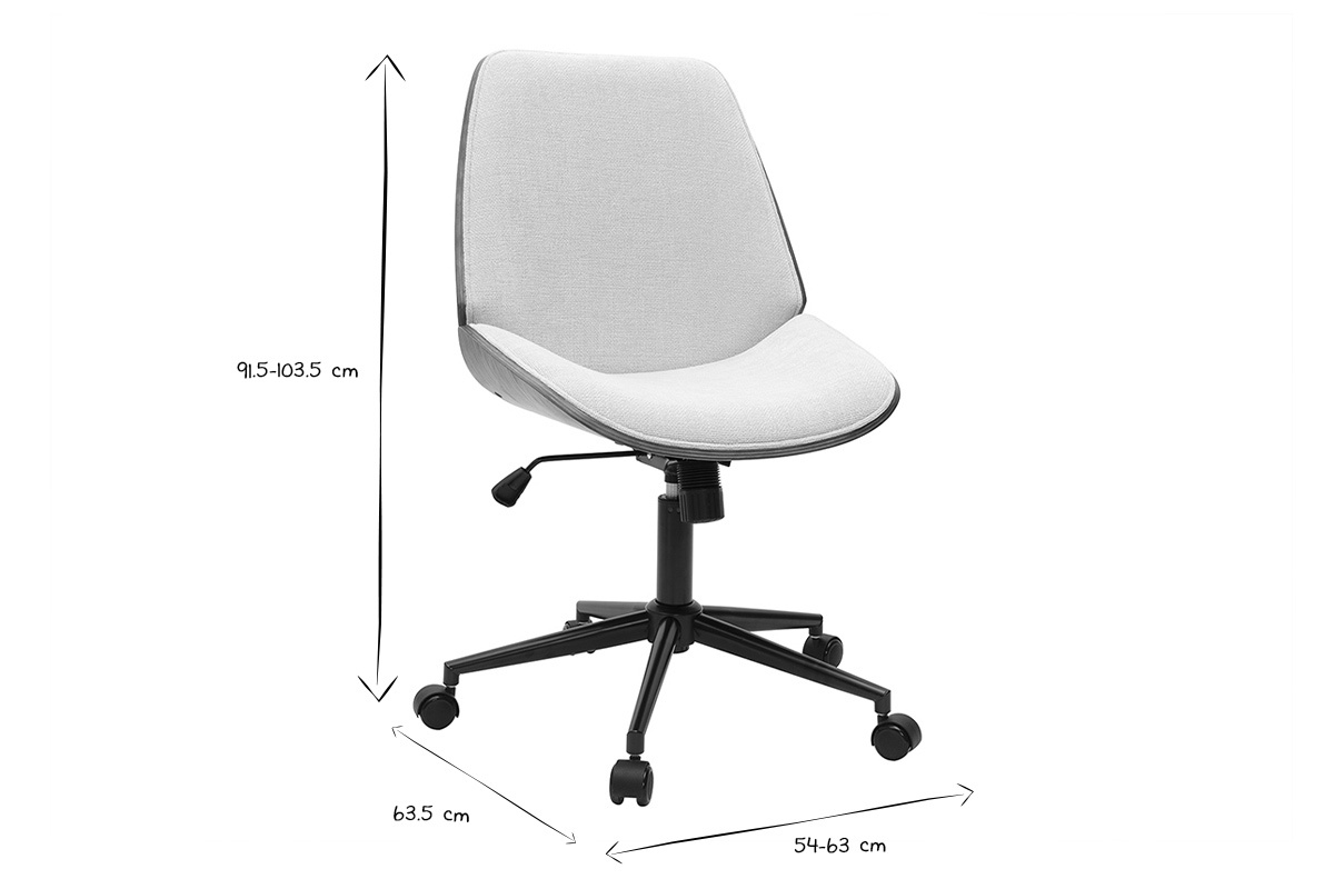 Sedia da ufficio girevole in legno e tessuto effetto velluto beige DOUGLAS