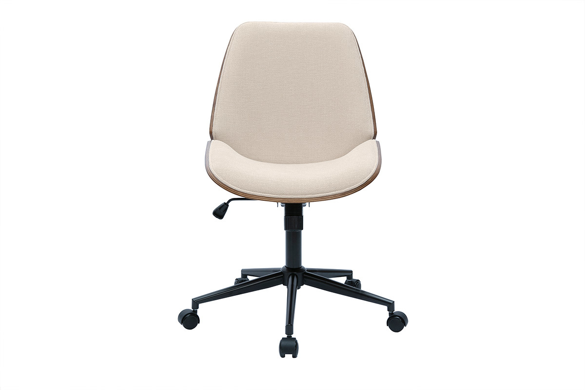 Sedia da ufficio girevole in legno e tessuto effetto velluto beige DOUGLAS