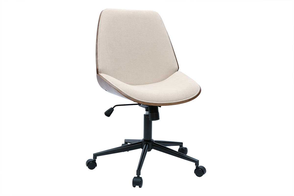 Sedia da ufficio girevole in legno e tessuto effetto velluto beige DOUGLAS