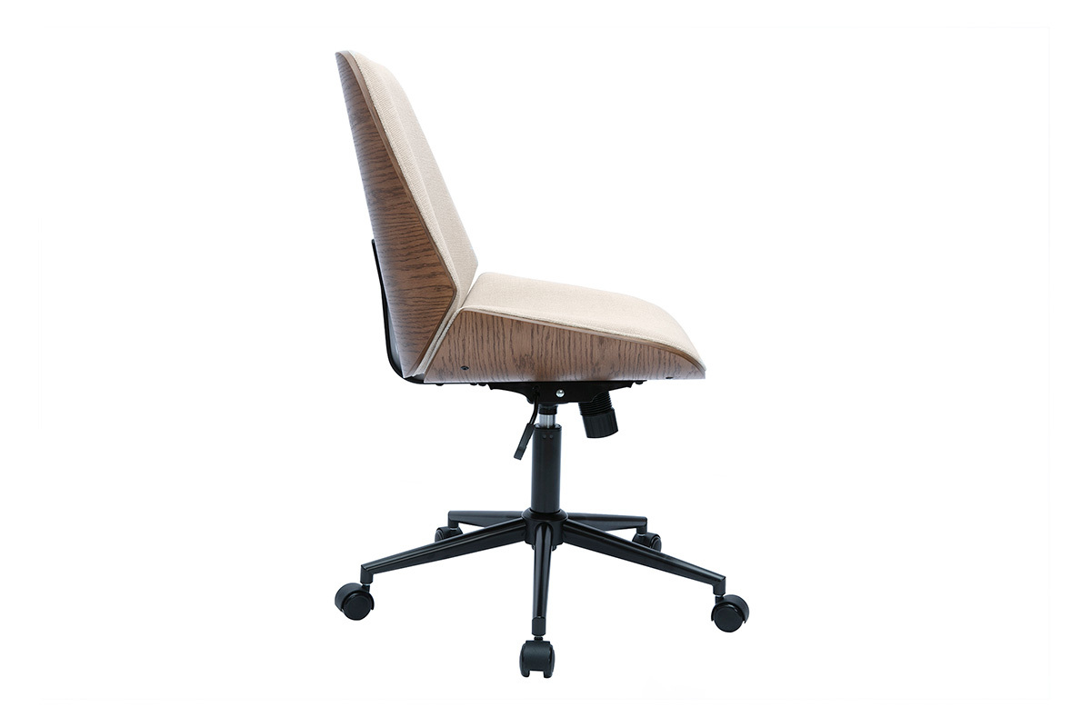 Sedia da ufficio girevole in legno e tessuto effetto velluto beige DOUGLAS