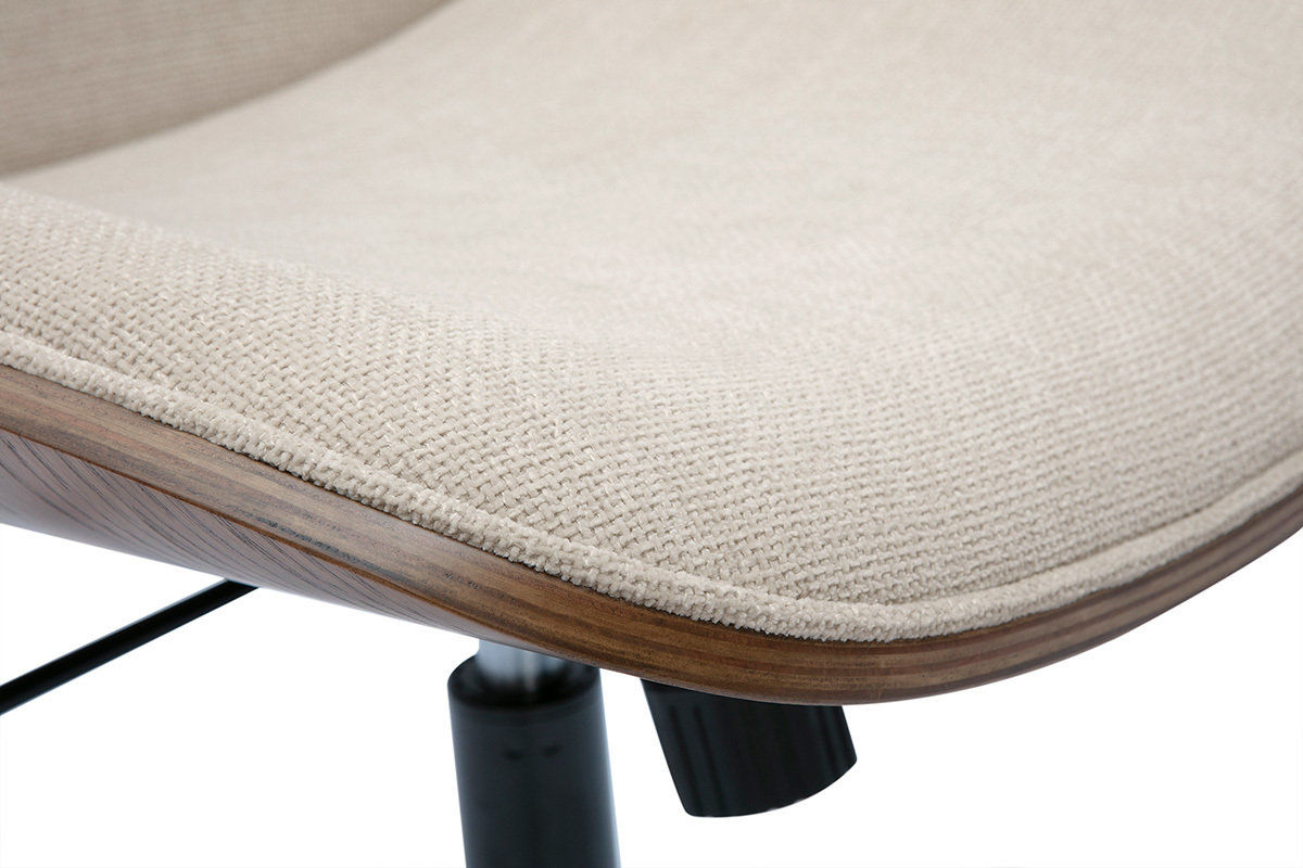 Sedia da ufficio girevole in legno e tessuto effetto velluto beige DOUGLAS