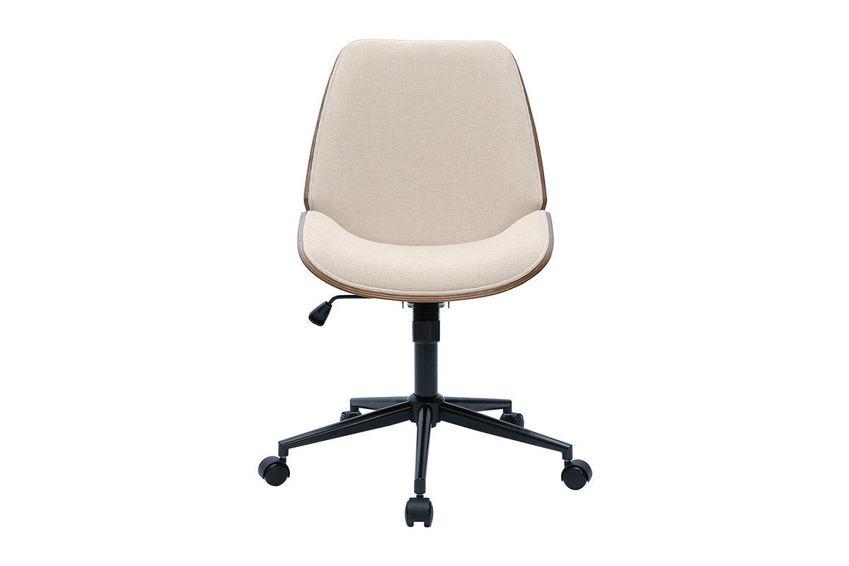Sedia da ufficio girevole in legno e tessuto effetto velluto beige DOUGLAS