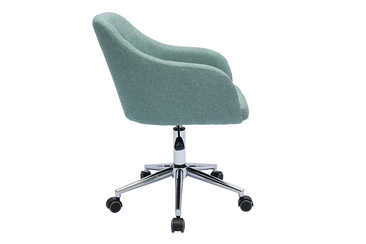 Sedia da ufficio imbottita con ruote in tessuto effetto velluto testurizzato verde grigio e metallo cromato BALTIK