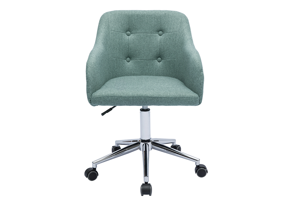Sedia da ufficio imbottita con ruote in tessuto effetto velluto testurizzato verde grigio e metallo cromato BALTIK