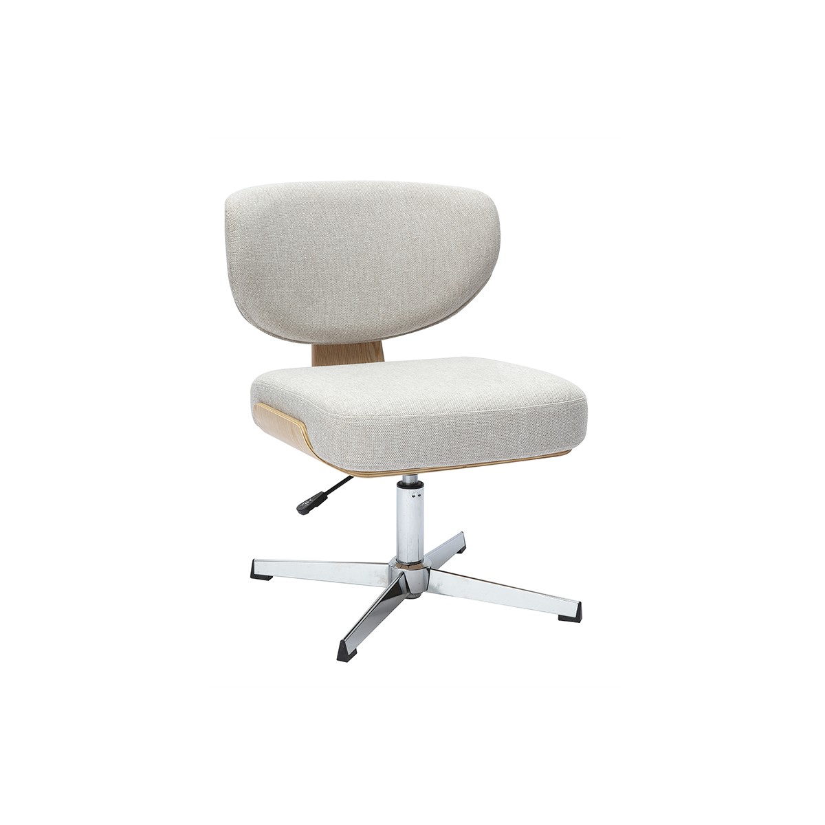 Sedia da ufficio in tessuto effetto velluto beige testurizzato e legno chiaro quercia HANZ
