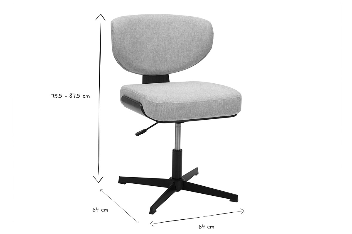 Dimensioni della sedia da ufficio HANZ: altezza 75,5 - 87,5 cm, larghezza 64 cm, in nero e bianco.